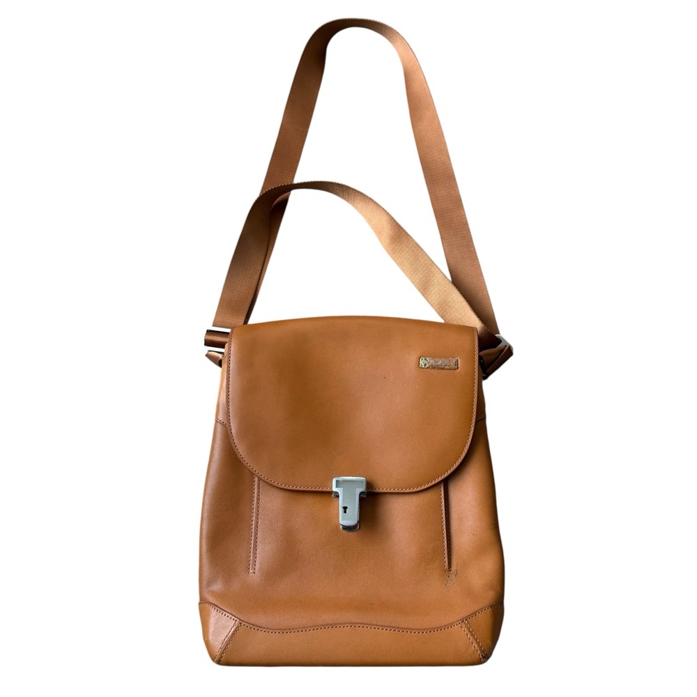 Tumi Messenger Crossbody Bag 2955t Leather Locking With 2 Keys Wide Strap Tan